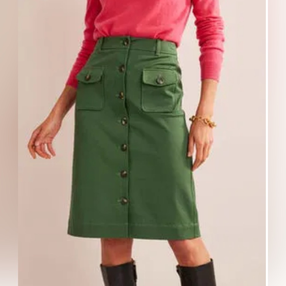 Boden Utility Pocket Midi Skirt in Wild Green Size 16/18